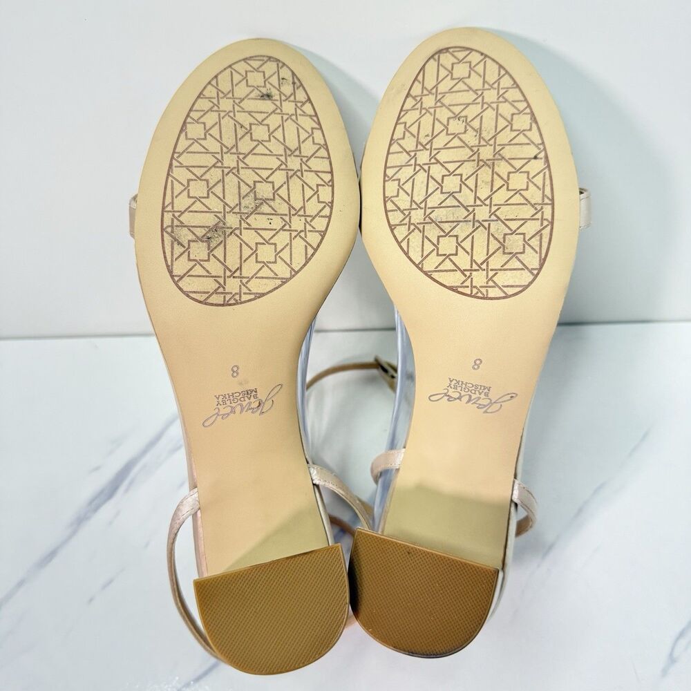 Badgley Mischka Y2K 90s Vibe Rose Satin Formal Bridal Cuban Heel Sandals Size 8 - Picture 9 of 11